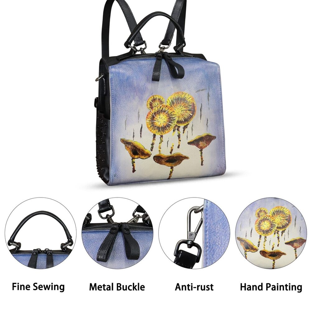 7600 Leather Satchel Hand Painted Purse Crossbody Handbag Top Handle Bags - Picture 4 of 7